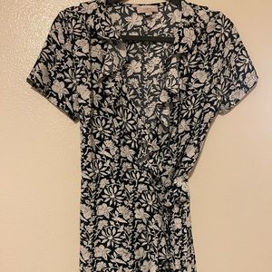 Loft blue and white floral wrap dress, size small